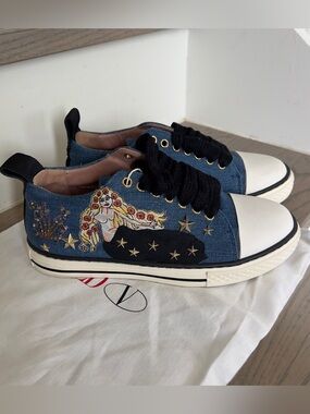 Red Valentino Fabric Embroidered Mermaid Sneakers - Blue - NWOT